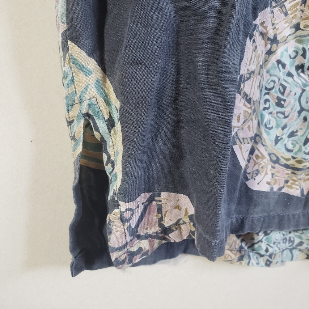Tugu men's grey colorful Batik button down short sleeve shirt loose fitting sz S - Picture 8 of 15
